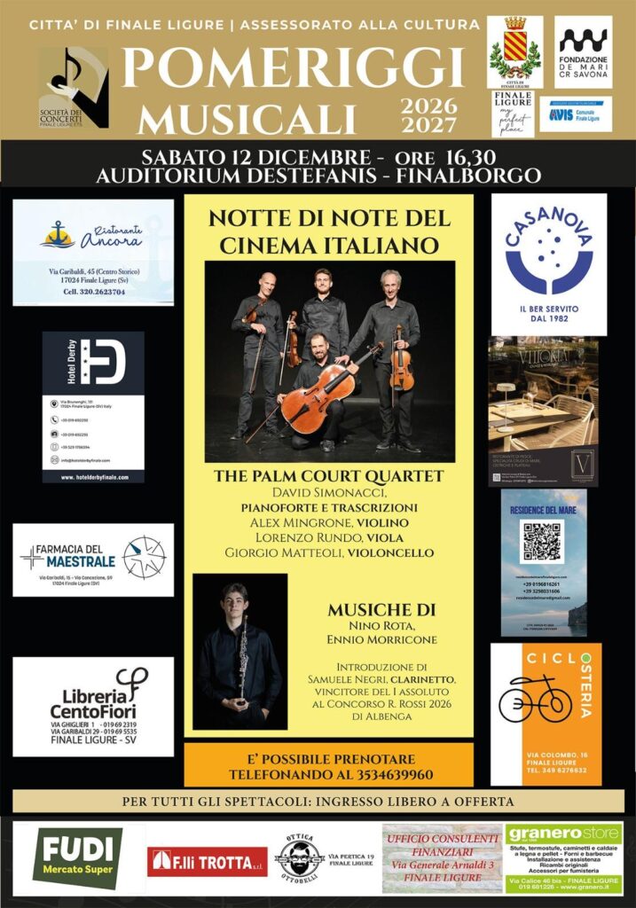 Pomeriggi musicali 2026/27: Notte di note del cinema italiano
